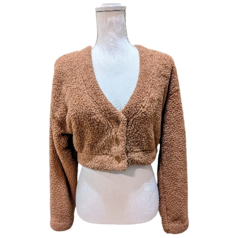 PINK Victoria's Secret Tan Sherpa Cropped Cardigan Medium